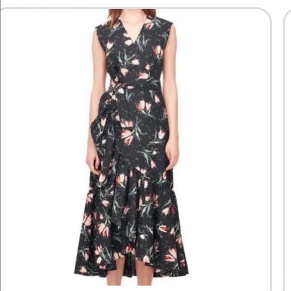Rebecca Taylor Ikat Tulip Wrap Cotton Midi Ruffle Dress